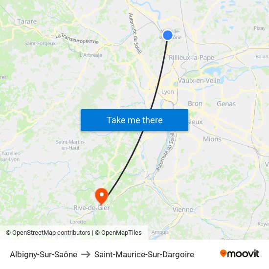 Albigny-Sur-Saône to Saint-Maurice-Sur-Dargoire map