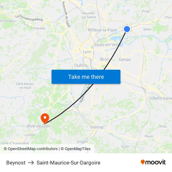 Beynost to Saint-Maurice-Sur-Dargoire map