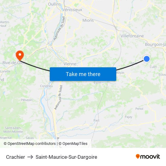 Crachier to Saint-Maurice-Sur-Dargoire map