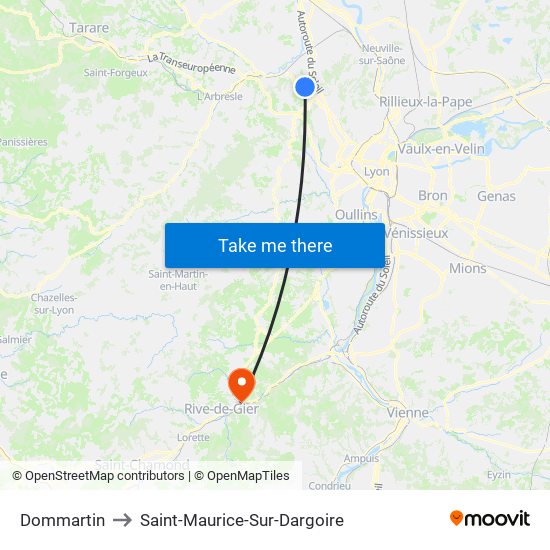 Dommartin to Saint-Maurice-Sur-Dargoire map