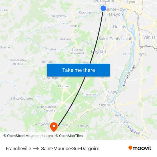 Francheville to Saint-Maurice-Sur-Dargoire map