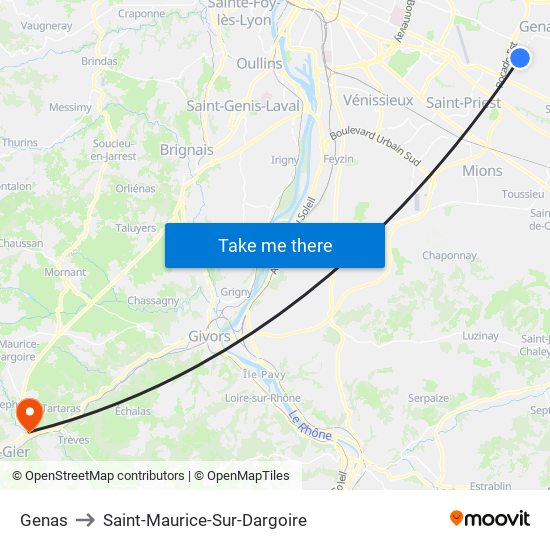 Genas to Saint-Maurice-Sur-Dargoire map