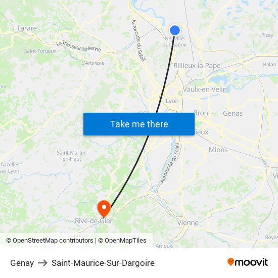 Genay to Saint-Maurice-Sur-Dargoire map