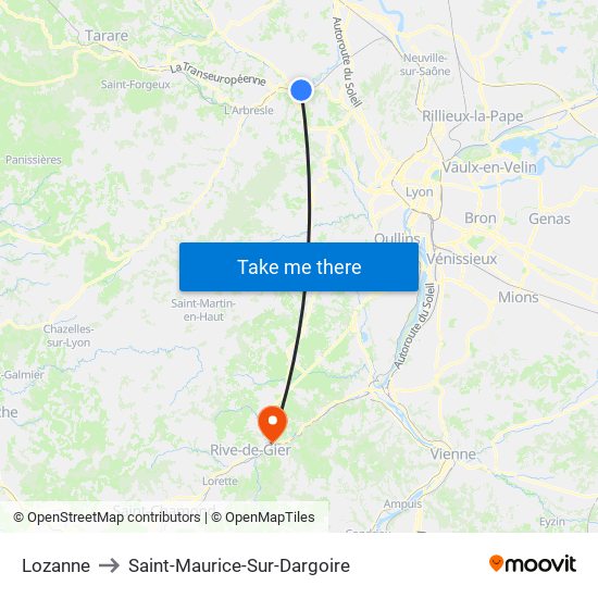 Lozanne to Saint-Maurice-Sur-Dargoire map