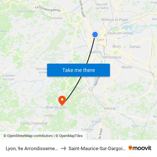 Lyon, 9e Arrondissement to Saint-Maurice-Sur-Dargoire map