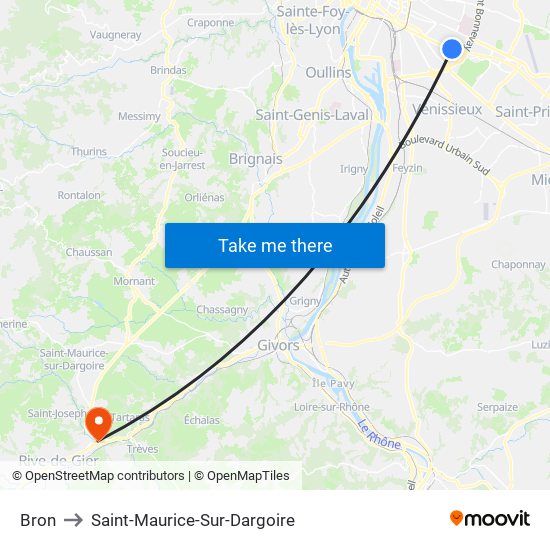 Bron to Saint-Maurice-Sur-Dargoire map