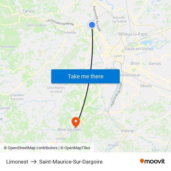 Limonest to Saint-Maurice-Sur-Dargoire map