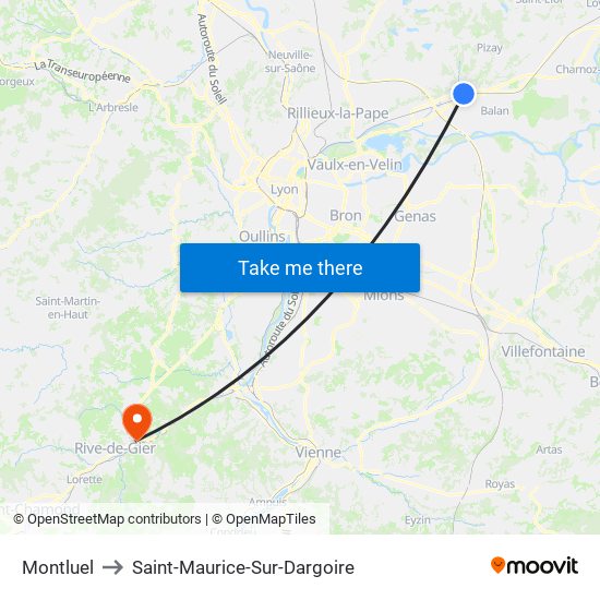 Montluel to Saint-Maurice-Sur-Dargoire map