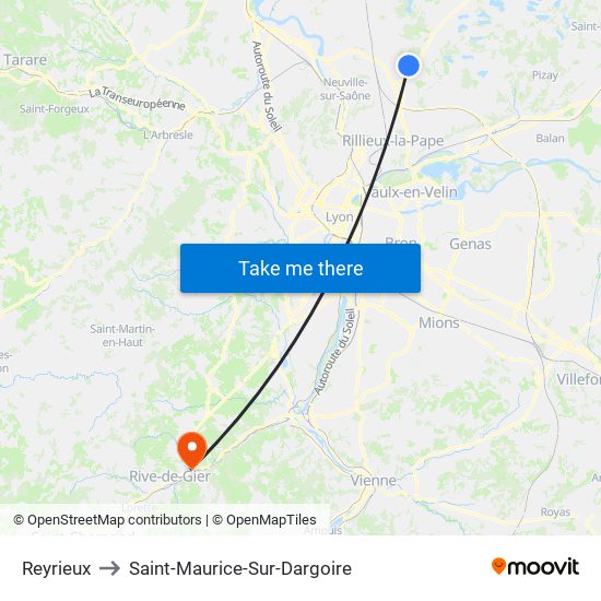 Reyrieux to Saint-Maurice-Sur-Dargoire map