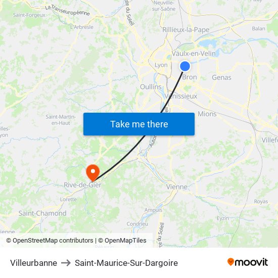 Villeurbanne to Saint-Maurice-Sur-Dargoire map