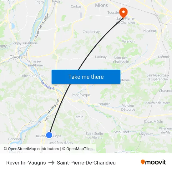 Reventin-Vaugris to Saint-Pierre-De-Chandieu map