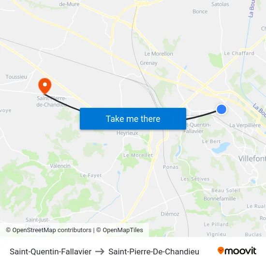 Saint-Quentin-Fallavier to Saint-Pierre-De-Chandieu map