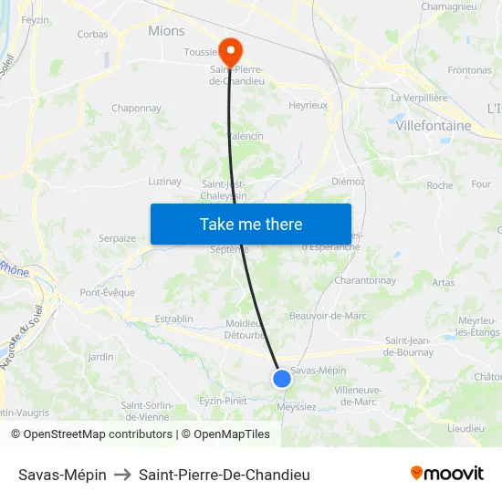 Savas-Mépin to Saint-Pierre-De-Chandieu map