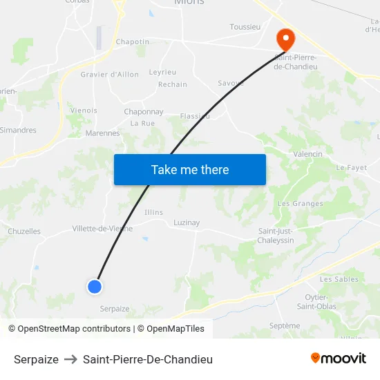 Serpaize to Saint-Pierre-De-Chandieu map