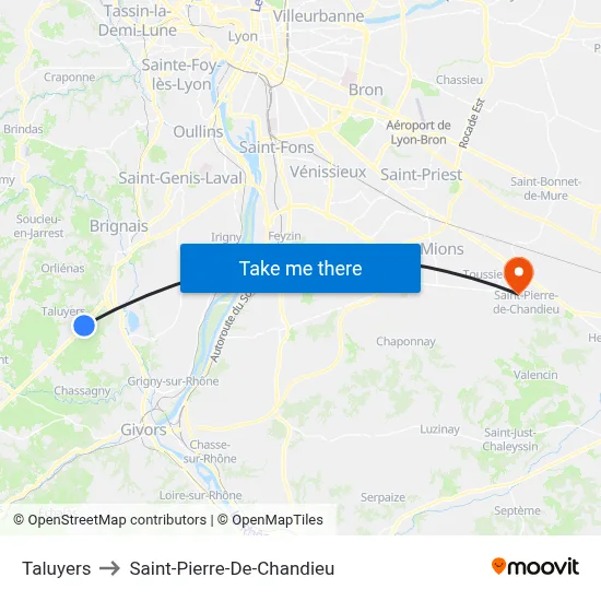Taluyers to Saint-Pierre-De-Chandieu map