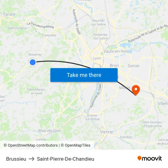 Brussieu to Saint-Pierre-De-Chandieu map