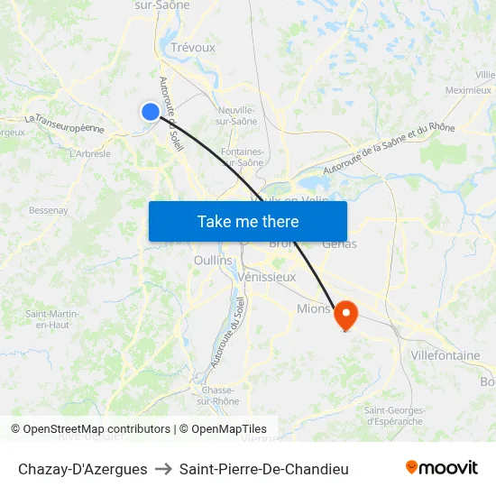 Chazay-D'Azergues to Saint-Pierre-De-Chandieu map