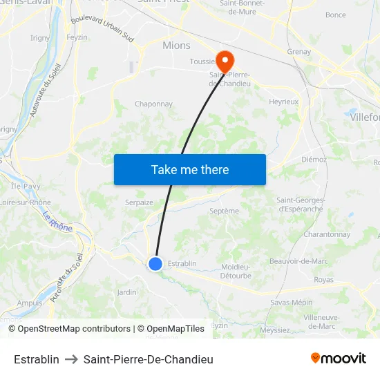 Estrablin to Saint-Pierre-De-Chandieu map