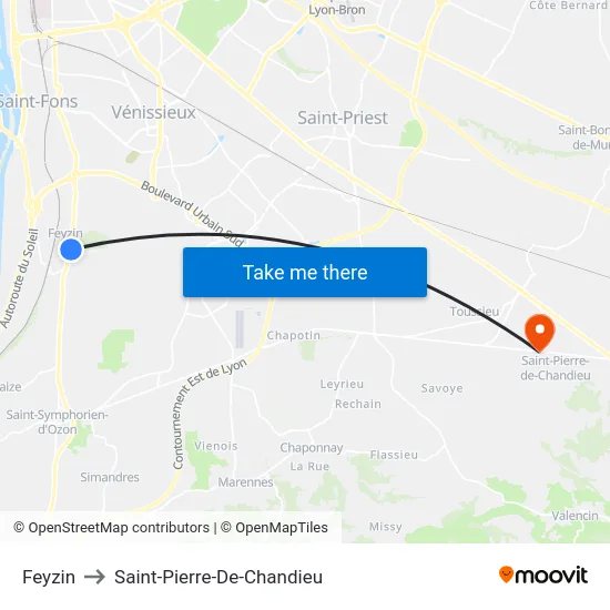 Feyzin to Saint-Pierre-De-Chandieu map