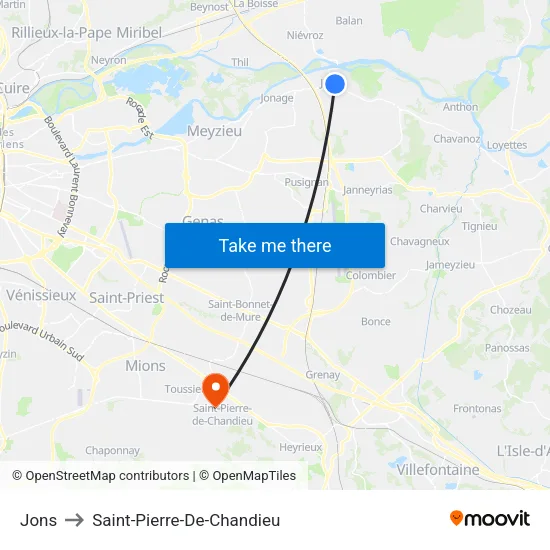 Jons to Saint-Pierre-De-Chandieu map