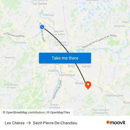 Les Chères to Saint-Pierre-De-Chandieu map