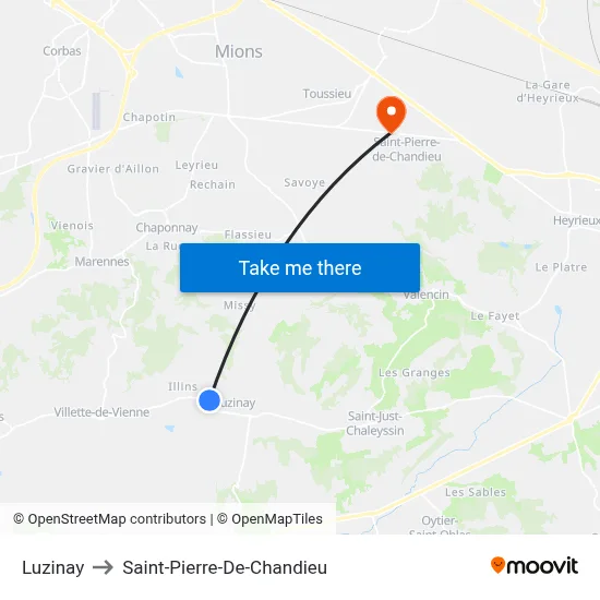 Luzinay to Saint-Pierre-De-Chandieu map