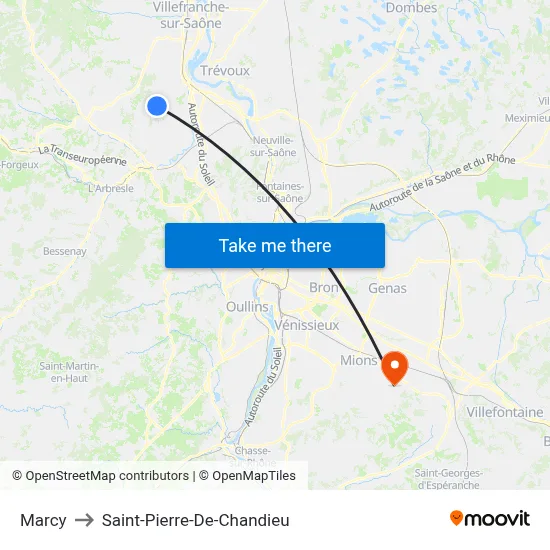 Marcy to Saint-Pierre-De-Chandieu map