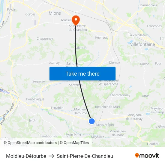 Moidieu-Détourbe to Saint-Pierre-De-Chandieu map