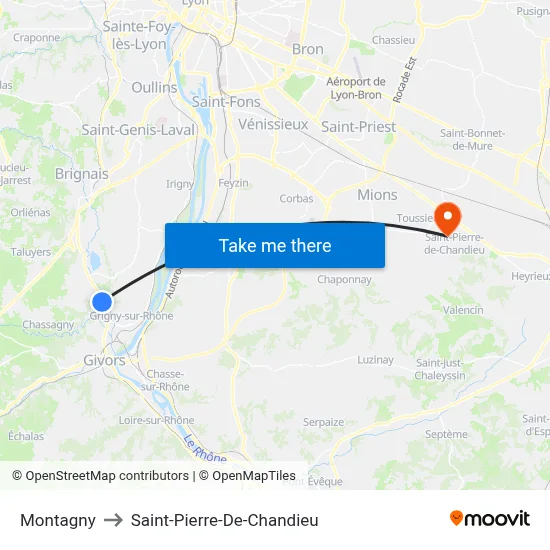 Montagny to Saint-Pierre-De-Chandieu map