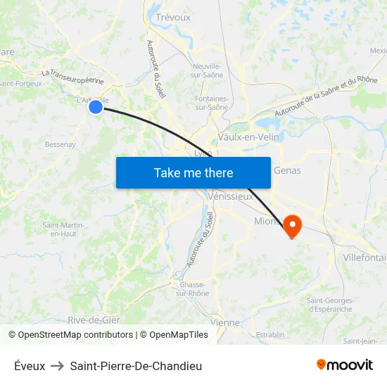 Éveux to Saint-Pierre-De-Chandieu map