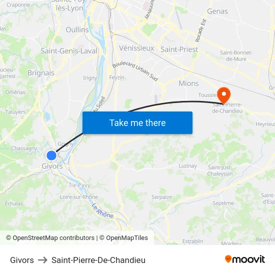 Givors to Saint-Pierre-De-Chandieu map