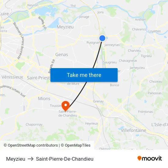 Meyzieu to Saint-Pierre-De-Chandieu map