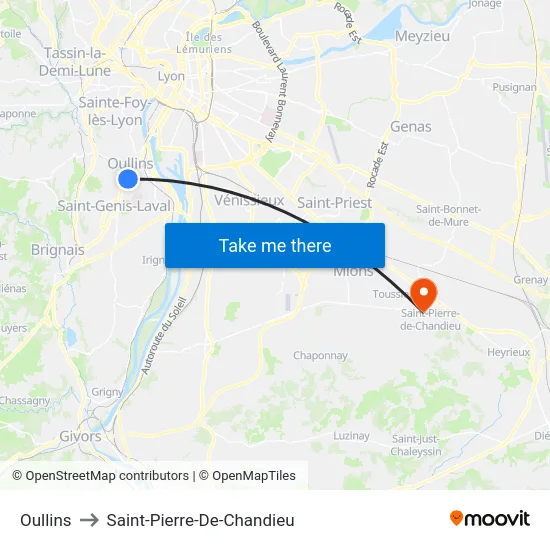 Oullins to Saint-Pierre-De-Chandieu map