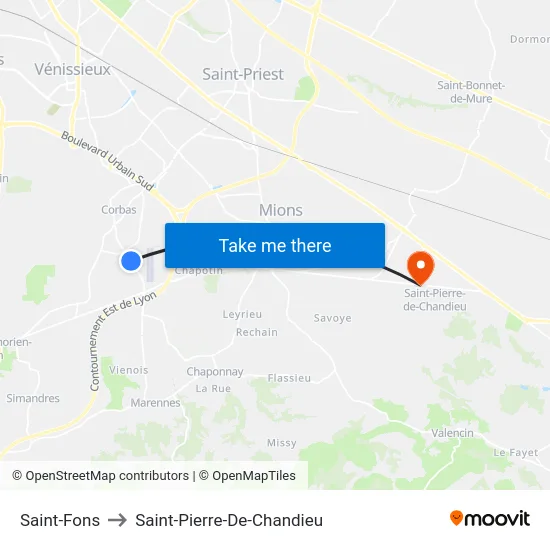 Saint-Fons to Saint-Pierre-De-Chandieu map