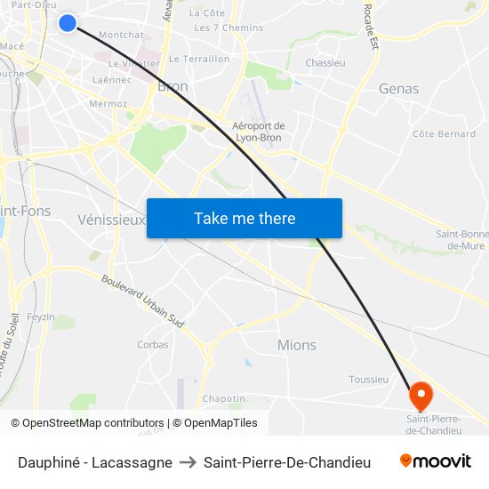 Dauphiné - Lacassagne to Saint-Pierre-De-Chandieu map