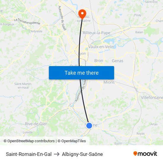 Saint-Romain-En-Gal to Albigny-Sur-Saône map
