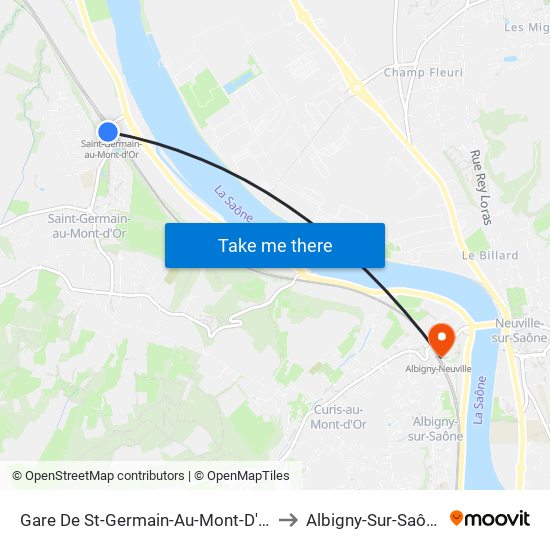 Gare De St-Germain-Au-Mont-D'Or to Albigny-Sur-Saône map