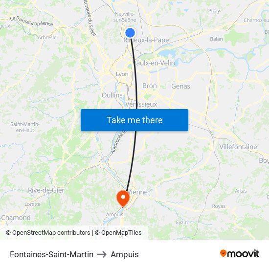 Fontaines-Saint-Martin to Ampuis map