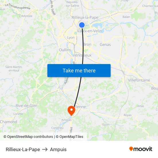 Rillieux-La-Pape to Ampuis map