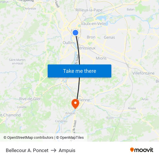 Bellecour A. Poncet to Ampuis map