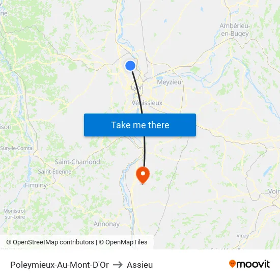 Poleymieux-Au-Mont-D'Or to Assieu map