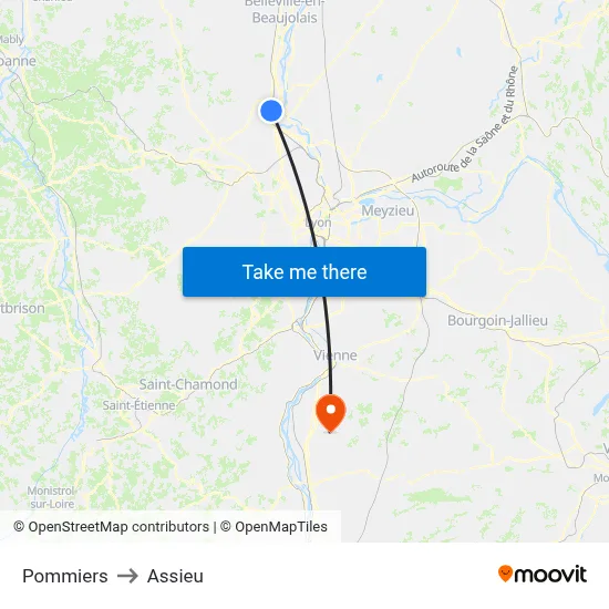 Pommiers to Assieu map