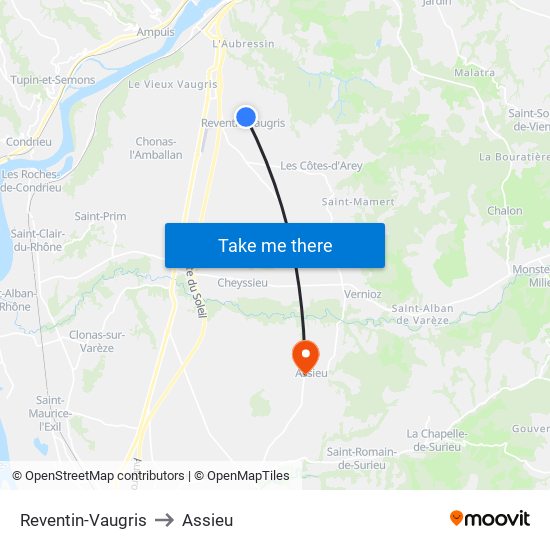 Reventin-Vaugris to Assieu map