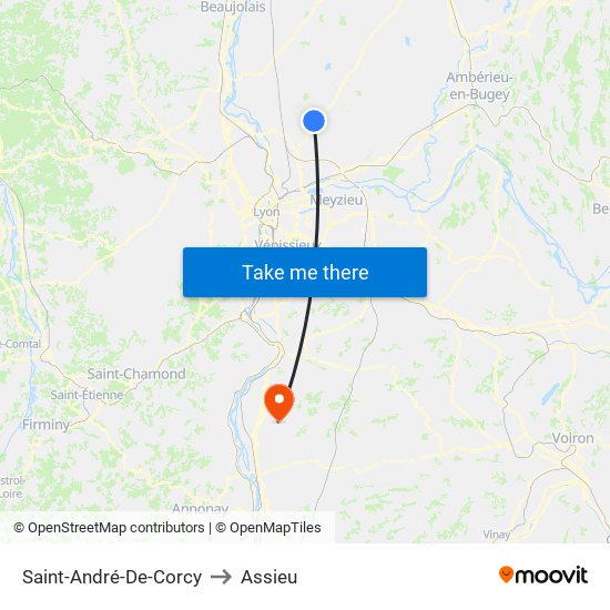 Saint-André-De-Corcy to Assieu map