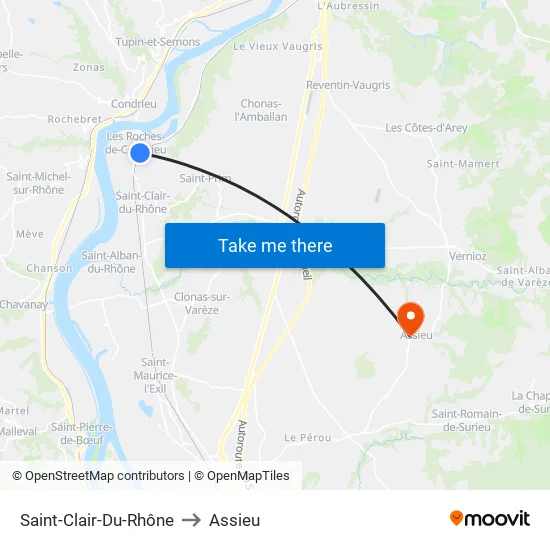 Saint-Clair-Du-Rhône to Assieu map