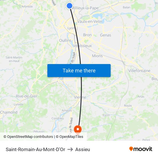 Saint-Romain-Au-Mont-D'Or to Assieu map
