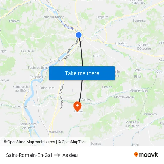 Saint-Romain-En-Gal to Assieu map