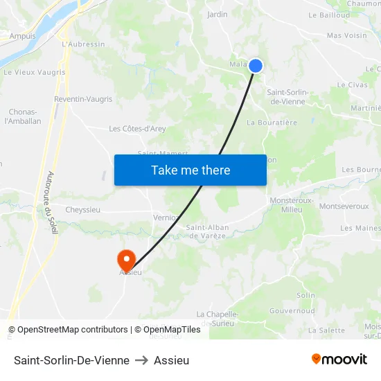 Saint-Sorlin-De-Vienne to Assieu map