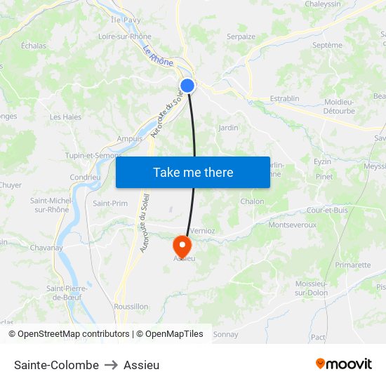 Sainte-Colombe to Assieu map