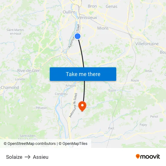 Solaize to Assieu map